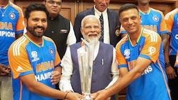PM Modi with Rohit Sharma and Rahul Dravid